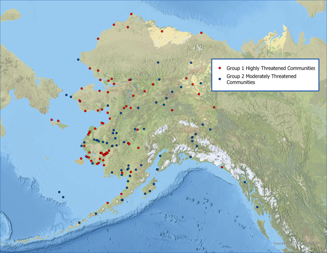 Map of Groups 1 and 2 Communities from the Statewide Threat Assessment